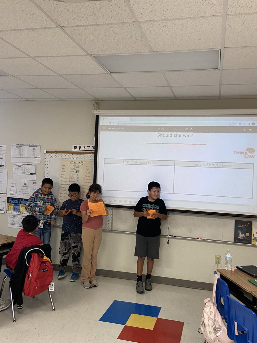5th grade students in Ms. Villalobos Class working through the thinkLaw lesson- How Scary is Too Scary?
Great job facilitating this critical thinking lesson with your students!
@haysCISD_GT <a href="/theTEAMCRES/">Camino Real Elementary</a> @thinkLaw