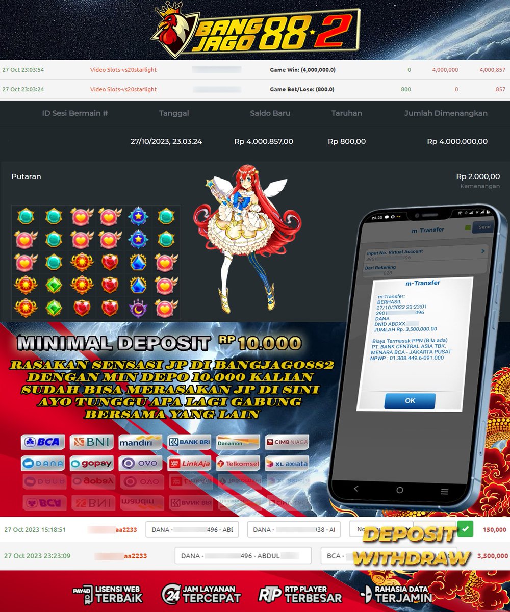 BJago882's tweet photo. BUKTI KEMENANGAN MEMBER BANGJAGO882 l HARI JUMAT 27 OKTOBER  2023

SELAMAT KEPADA MEMBER YANG WITHDRAW HARI INI 🥳🥳 HANYA DENGAN DEPOSIT 150.000 LANGSUNG DI KASIH 3.500.000 AYO GABUNG SEKARANG BERSAMA KAMI https://t.co/js1dqt1M3p