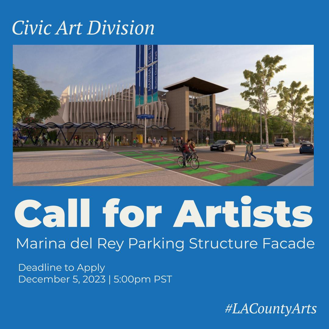 CALL FOR ARTISTS 📣Our Civic Art Division invites artists and artist teams residing or working within the greater Los Angeles area to submit qualifications to create an artwork for the façade of a new parking structure in Marina del Rey. More info here: bit.ly/46OyjQQ