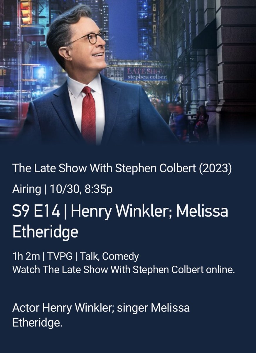 caryn_maroni's tweet image. Get your #DVR set once again ⁦@EtheridgeNation⁩ #Fans
Melissa ⁦@metheridge⁩ 🎸will be a guest on ⁦@colbertlateshow⁩ Mon 10/30 
She’ll be joined w/ another #Mega ⁦@Chiefs⁩ fan ⁦@hwinkler4real⁩ 🏈
⁦@MyWindowME⁩
