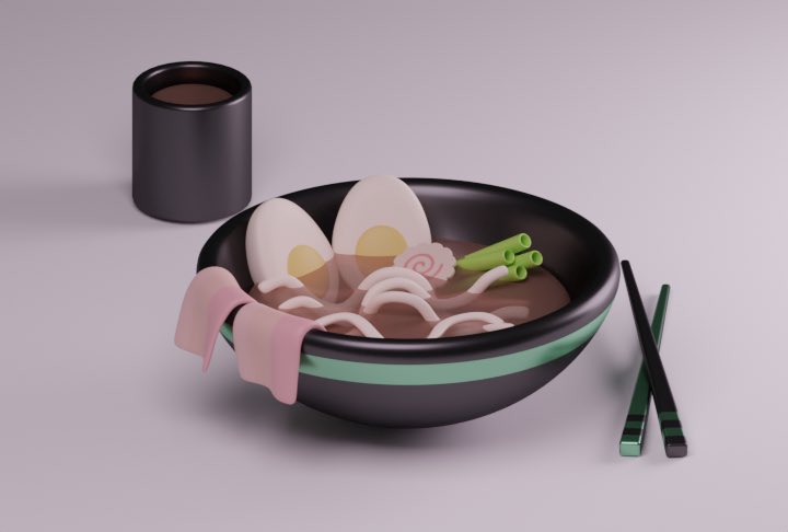 Autre rendu 3D cette fois-ci sur base du tuto de <a href="/nicky_blender/">Nicole 🍄</a> 🥢🙌
<a href="/Blender/">Blender 🔶</a> 
#blender #render #rendering #3D #3DChallenge #3DModel #3dart #modeling