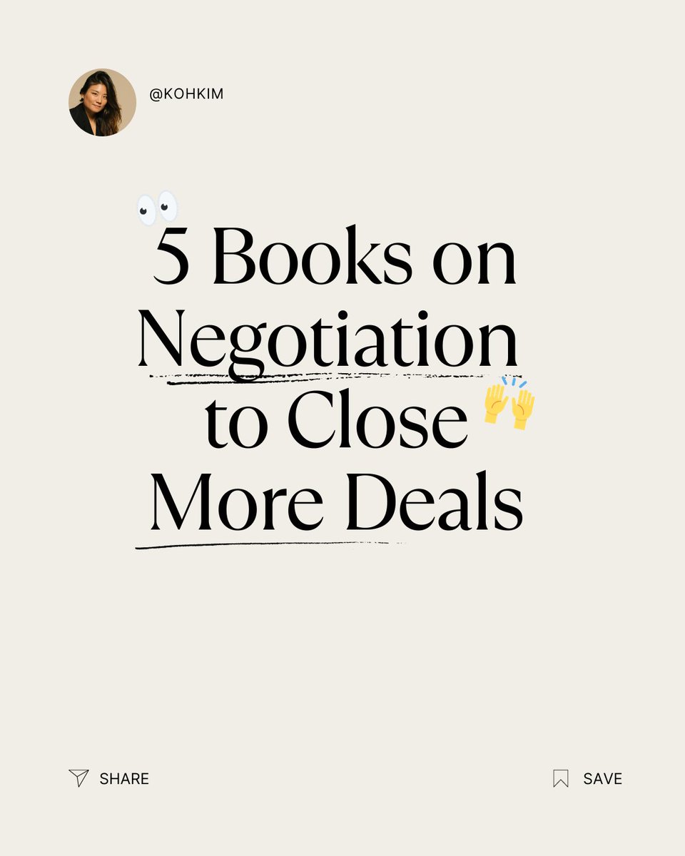 I sucked at negotiation. 

I closed 0 partnerships in my first six months. 🏁

I was frustrated. 😭

Instead of giving up, I read 50+ books on negotiation. 

These 5 books helped me close my first 7-figure deal. 💸

P.S. I added a bonus for women at the end.