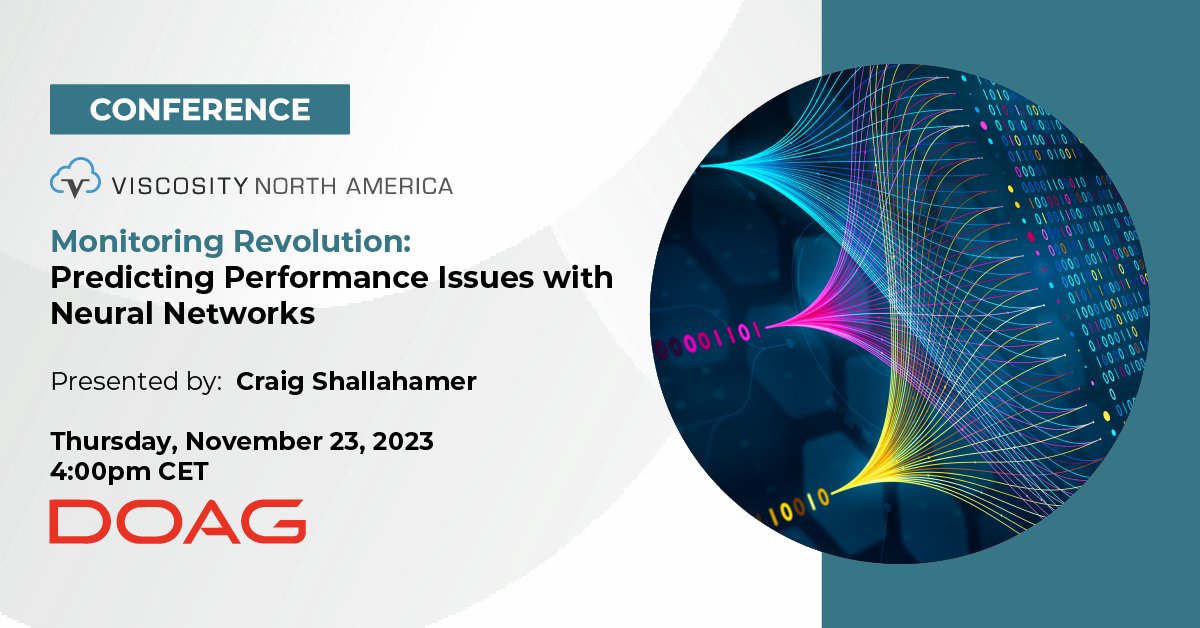 ViscosityNA's tweet photo. #ACED Craig Shallahamer's "Monitoring Revolution: Predicting #PerformanceIssues With #NeuralNetworks," at #DOAG2023!
Nov 23, 2023
More details: https://t.co/pI8xohou6K
#VNA23 #OraPub https://t.co/PUOgwQsBNZ