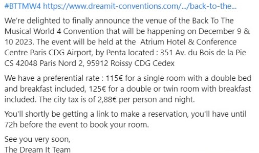 DreamitCon's tweet photo. #BTTMW4 La convention aura lieu à l'Atrium Hotel &amp; Conference Centre Paris CDG Airport, by Penta. // The event will be happening at the Atrium Hotel &amp; Conference Centre Paris CDG Airport, by Penta. https://t.co/UVbUur9Ddb