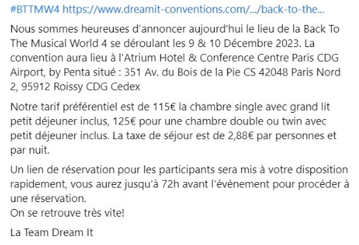 DreamitCon's tweet photo. #BTTMW4 La convention aura lieu à l'Atrium Hotel &amp; Conference Centre Paris CDG Airport, by Penta. // The event will be happening at the Atrium Hotel &amp; Conference Centre Paris CDG Airport, by Penta. https://t.co/UVbUur9Ddb