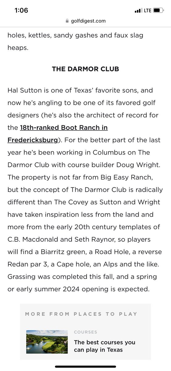 Neat article on the numerous new golf courses under construction or recently opened in TX . @heritage_links has a hand in five of these projects and I am personally involved with the design at Darmor with @halsuttongolf Golf in TX is in a great spot! golfdigest.com/story/new-texa…