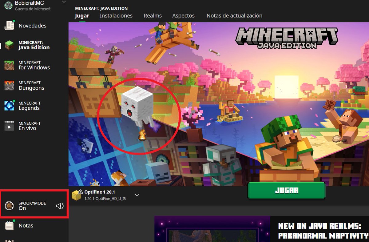BobicraftMC's tweet photo. Hay un nuevo modo "terrorifico" en el launcher de Minecraft PC, aparece un ghast y si pasas el ratón dispara una bola https://t.co/m7dkeFB5Ju
