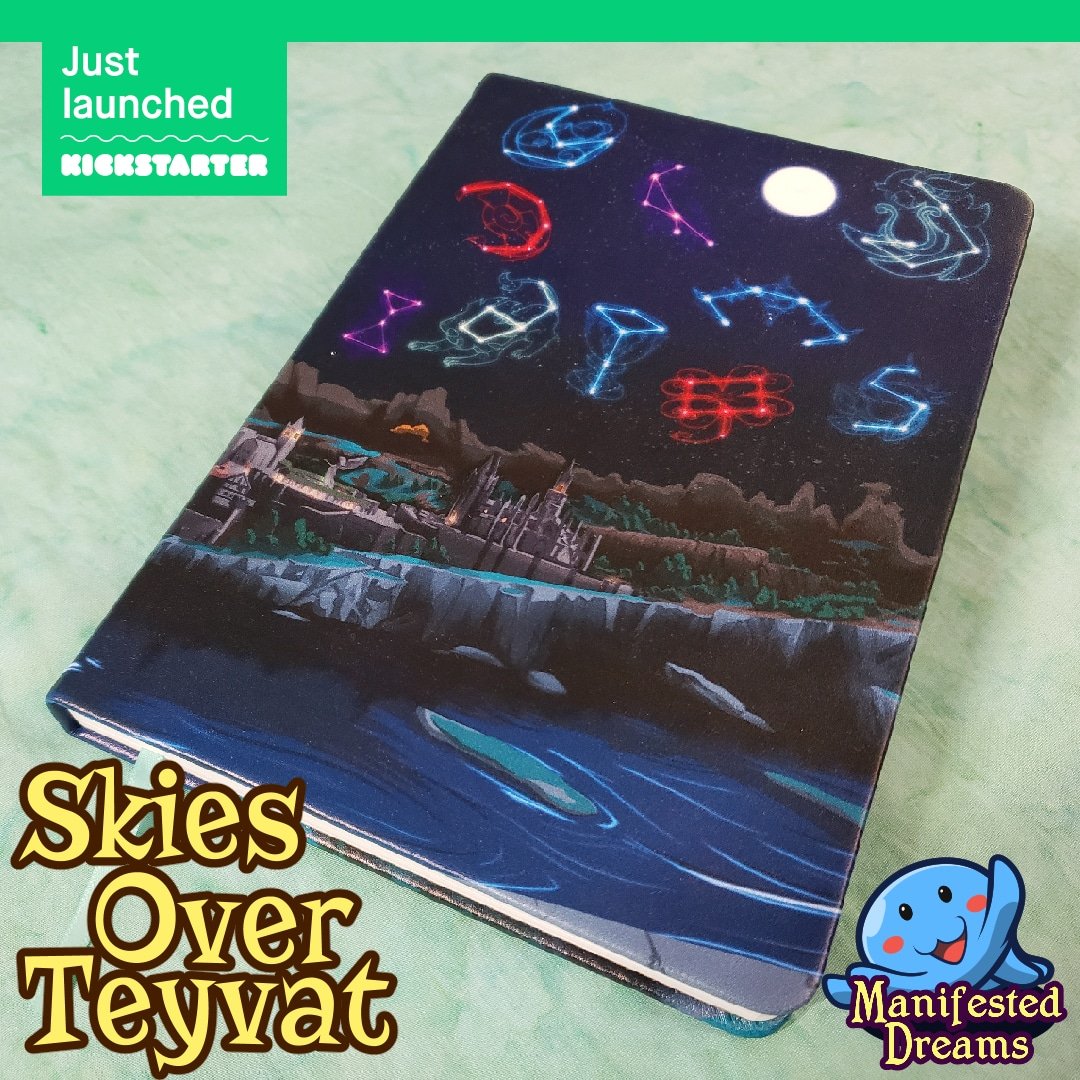 manifestedreams's tweet photo. We're at #animeweekendatlanta &amp; launched our journal #Kickstarter. Our goal is to make 5 different designs based on the regions and character constellations of #GenshinImpact  If you're a fan or just really love pretty books, we hope you'll check it out! https://t.co/UR8AFeEJ3Z https://t.co/S1ahZ35BB9