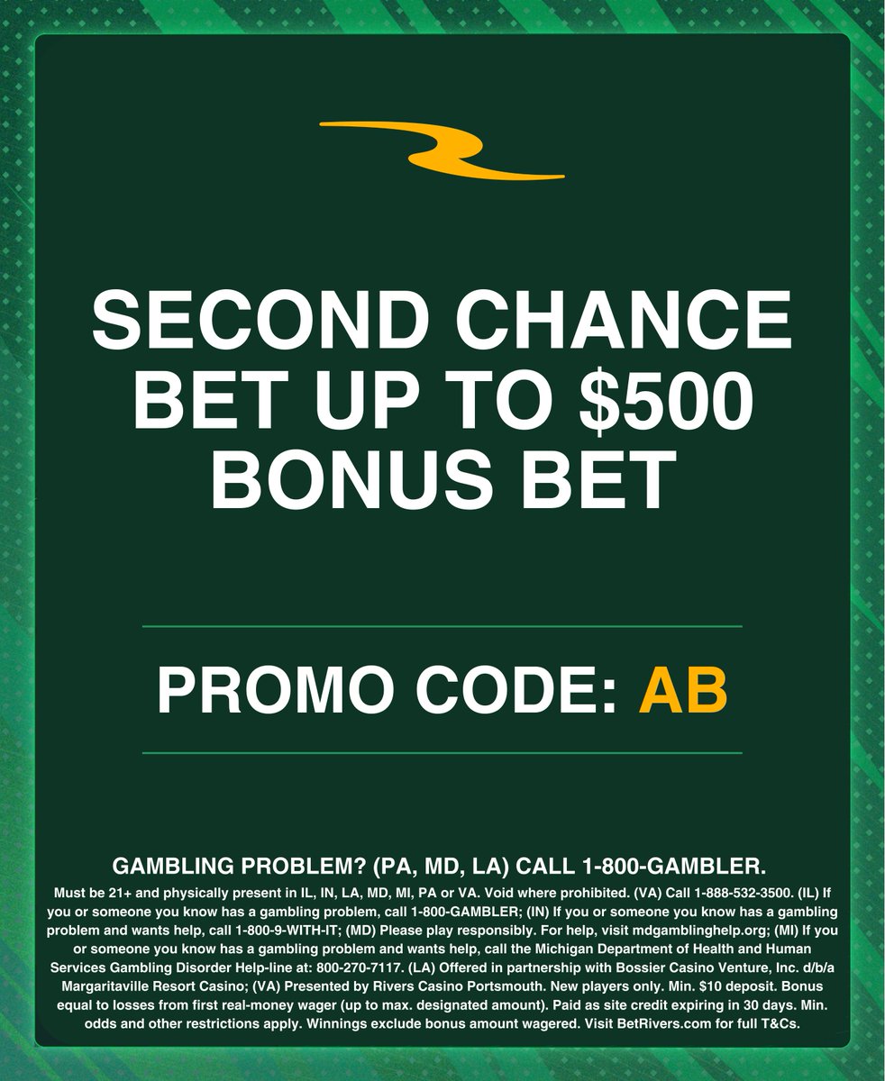 🚂 $1,000 Lock Train Bet 2 is live!

Two games. Five goals. One parlay.

If you sign up to BetRivers with the link below, bet the parlay and it loses you get refunded in bonuses.

👉🏼 bit.ly/BR500-AB
Promo Code: AB

21+ gamble responsibly