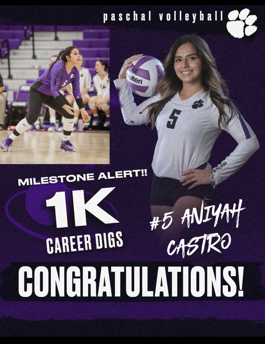 PHS Volleyball (@phsvbfno) on Twitter photo MILESTONE ALERT 🚨!!
<a href="/aniyah_castrooo/">Aniyah Castro</a> surpasses the 1k career dig mark in her final game @ Weatherford!! Needed 14 to reach the four-digit mark & finished with 15 digs Tuesday night!!
Aniyah finishes with 1,001 career digs as a Panther…super PROUD of all your hard work!! #PFL MILESTONE ALERT 🚨!!
<a href="/aniyah_castrooo/">Aniyah Castro</a> surpasses the 1k career dig mark in her final game @ Weatherford!! Needed 14 to reach the four-digit mark & finished with 15 digs Tuesday night!!
Aniyah finishes with 1,001 career digs as a Panther…super PROUD of all your hard work!! #PFL
