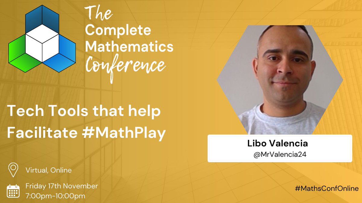 We're excited to announce another #MathsConfOnline workshop! This one will be run by Libo Valencia @MrValencia24 

🧮Tech Tools that can help Facilitate #MathsPlay

👉 Buy a ticket here: completemaths.com/home/community…
