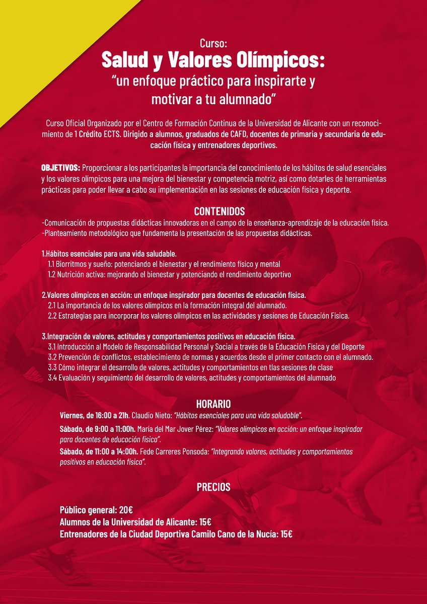 CamiloCatedra's tweet photo. Sí eres profesor de educación física o estás estudiando CAFD, para el próximo fin de semana tendremos la oportunidad de disfrutar de este curso OFICIAL por la UA a través de nuestro centro de formación continua https://t.co/pPQoUkMbcL https://t.co/8BT6uswDke
