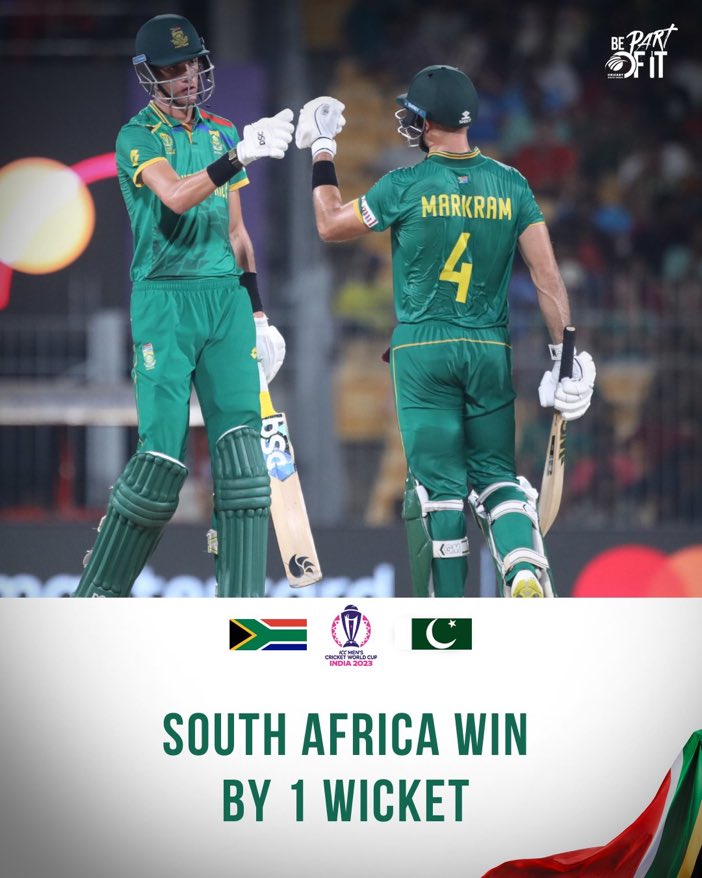 That Maharaj moment in the #PAKvSA #CWC2023 match: very similar to the Pollard moment in the #ENGvSA #RWC2023 semi-final. What a tight and interesting match…nail biting one too. Well done to the Proteas for ascending to the top of the group.
 #ProteaFire