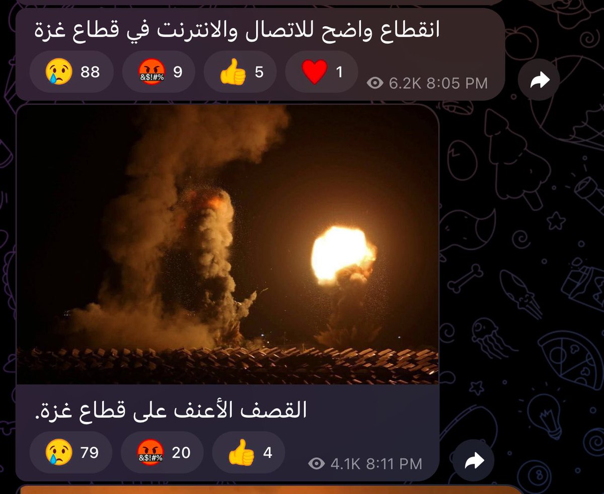 JUST NOW: they have completely cut off the internet and communications networks from Gaza