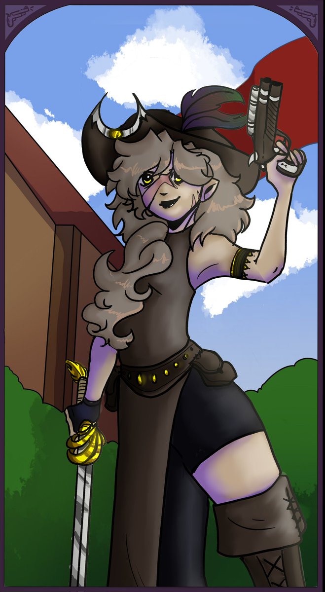 Fallen_goddess2's tweet photo. Here is my oc as a Pirate! The fallen goddess is now a pirate! 
A kite at that!

Very inspired by the Pirates Smp of course, by @POWCreations!

Background is from their account https://t.co/aI3DpHMziq