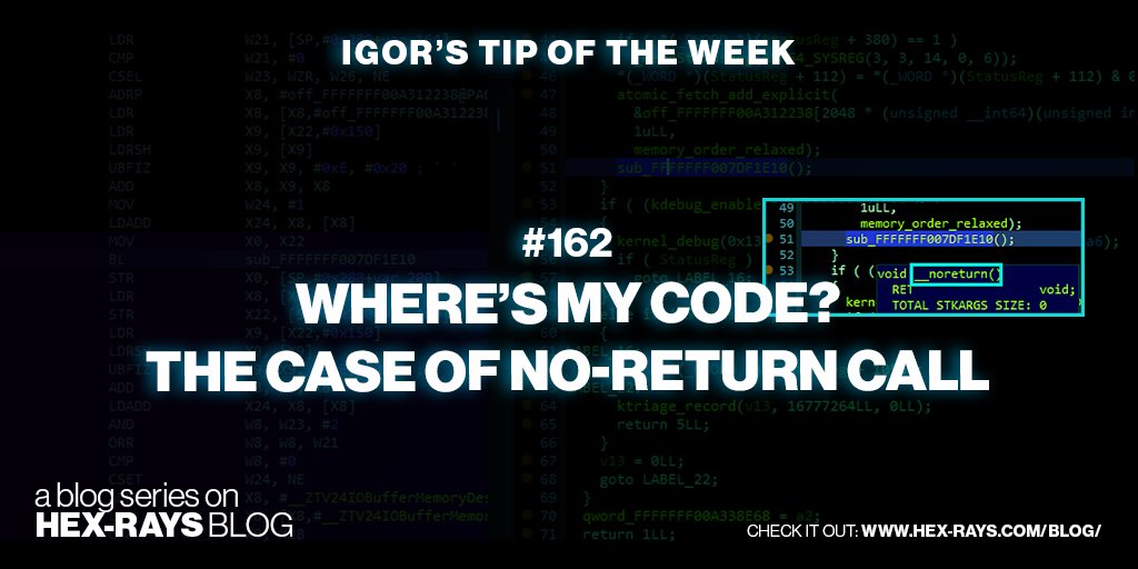 HexRaysSA's tweet image. Pseudocode looks too short, but the previous post did not help? See if your situation is covered by this one🌐 hex-rays.com/blog/igors-tip…

#IgorsTipOfTheWeek #IDAtips #IDAPro #decompiler