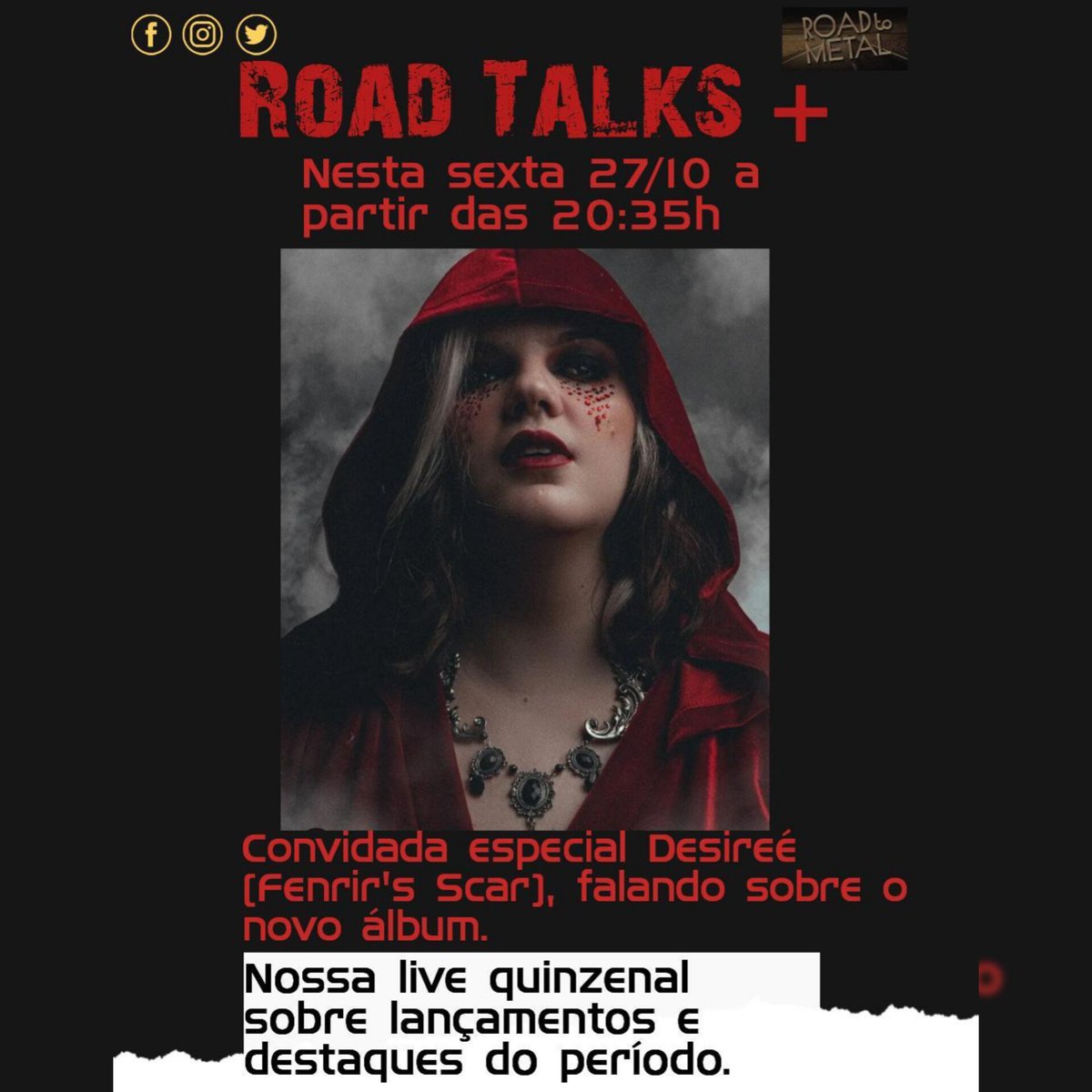 Hoje vai rolar essa live bacana no Instagram da Road to Metal 🤘
Acompanhem com a gente, a partir das 20:35 
instagram.com/road_to_metal?…
