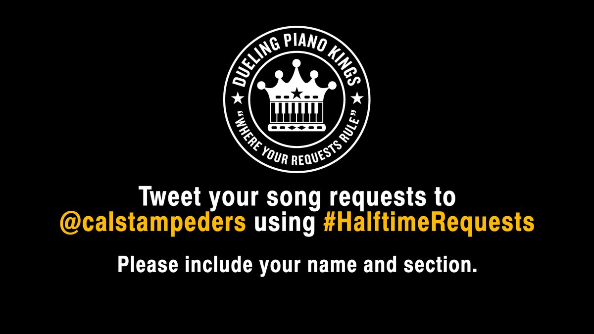 calstampeders's tweet photo. The Dueling Piano Kings are taking the stage at halftime tonight! 🎹🎶

Reply to us with your song requests using #HalftimeRequests and please include your name and section. 

We’ll play as many song requests as we can at halftime! https://t.co/GXc1SNiiPY