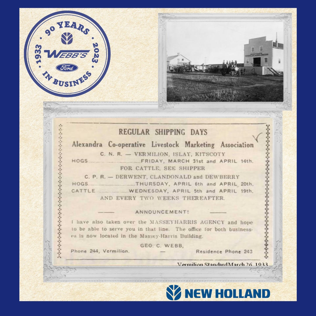 WebbsMachinery's tweet photo. October 30th, 2023 Join us as we pay homage to the past and embrace the future. Discover the fascinating story behind Webb's Machinery & Webb's Ford and our vision for the future!
#WebbsMachinery #Celebrating90Years #NewHolland #WebbsFord #Farming $#Ford https://t.co/LpXSUmOt3p