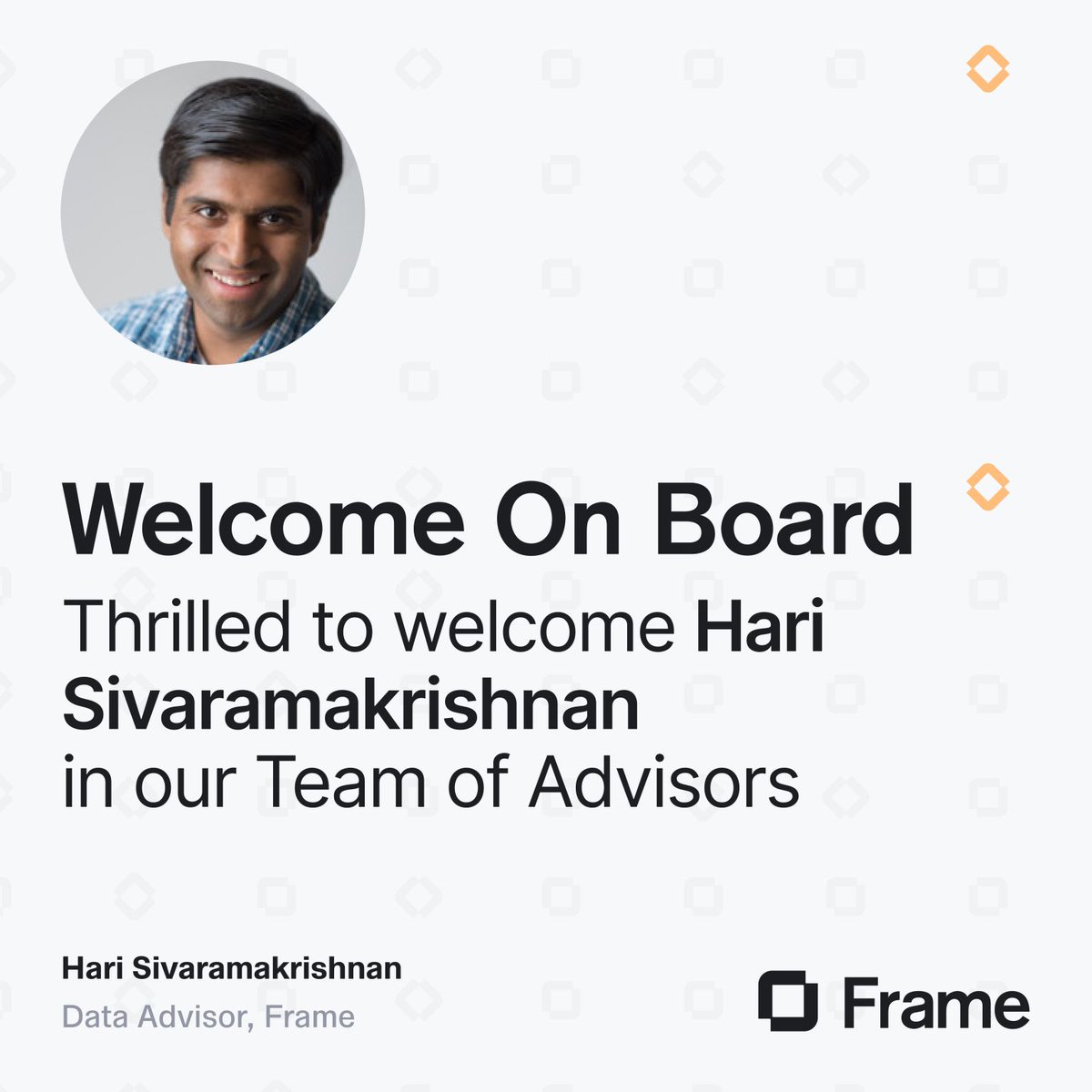 joinframeso's tweet photo. Welcome on board Hari Sivaramakrishnan (@harisiva83)! 🤝
Hari comes with 8 years of experience building Data at Coda (@coda_hq). We're thrilled to have you on the team of Advisors.
#advisoryboard #teamwork https://t.co/wM5nCGEW2H