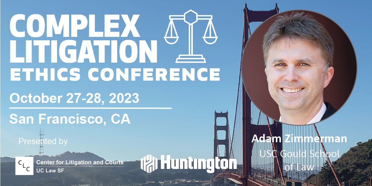 Adam_Zimmerman's tweet photo. Still time to register (https://t.co/Pvb2l9AtoL) for the Complex Litigation Ethics Conference @ UC Law SF. I will join Myriam Gilles (Cardozo Law School), Brooke Hodge (Eisner Amper) & Judge W. Smith to discuss diversity in attorneys appointed to lead the nation’s largest cases. https://t.co/9L4XdH3S1W