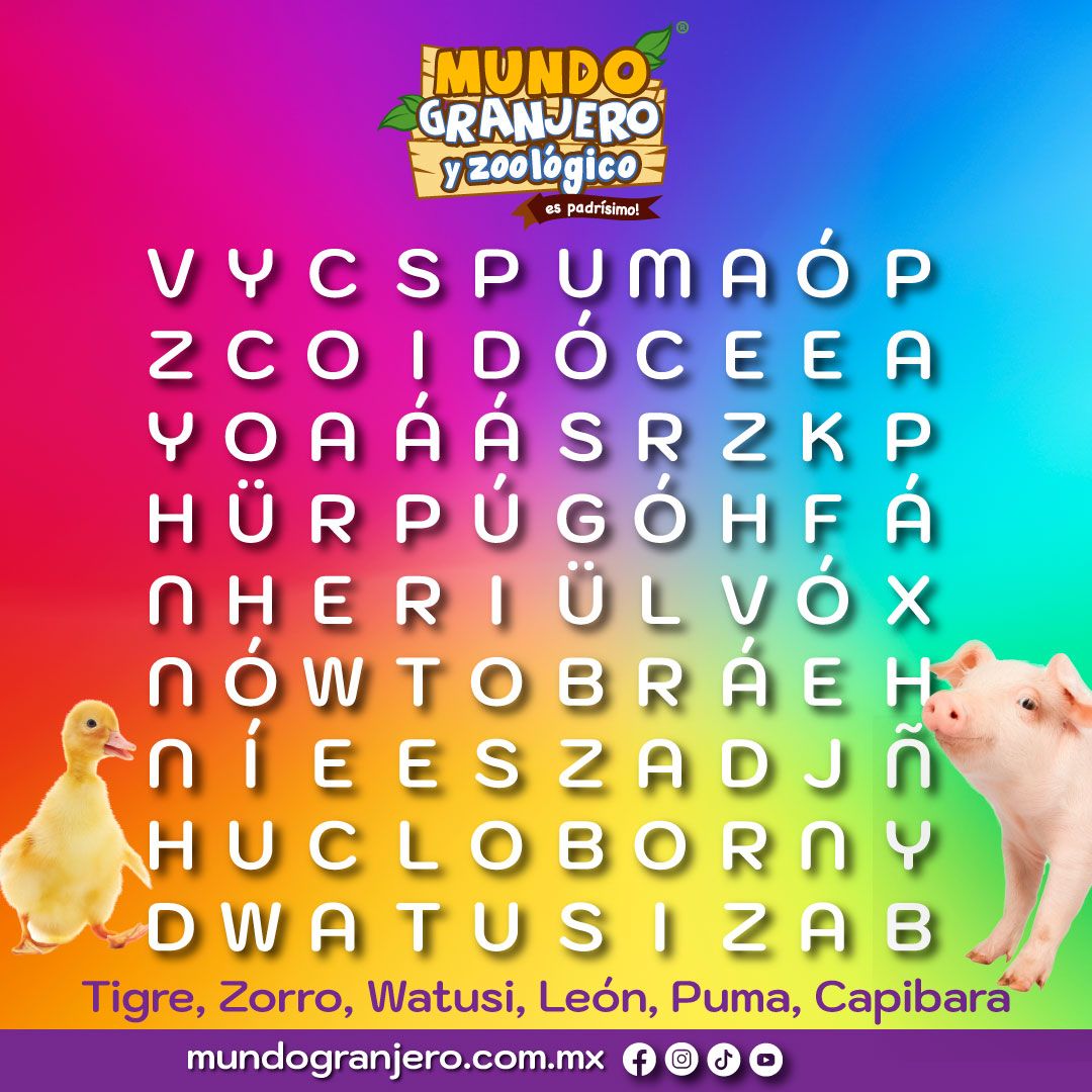 Demuestra tu habilidad y encuentra los nombres de algunos animales del parque.👉Comparte cuales encontraste en los comentarios. #Viernes #mundogranjeroyzoologico #FelizViernesATodos