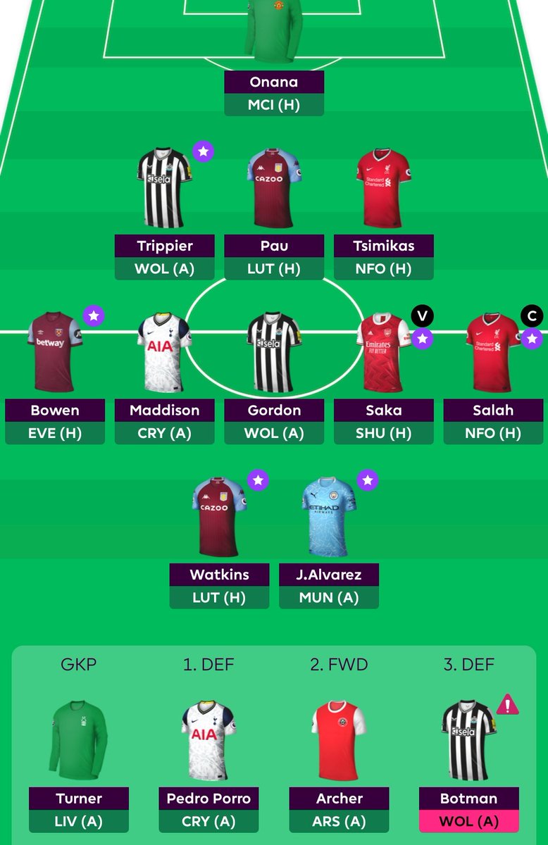 FPLMiike's tweet photo. @DFplgirl This is me. Somehow i resisted from activating my WC. Took a -4 instead. Foden &amp; Akanji to Bowen &amp; Tsimikas. All the best! https://t.co/AqnxLfEPXH