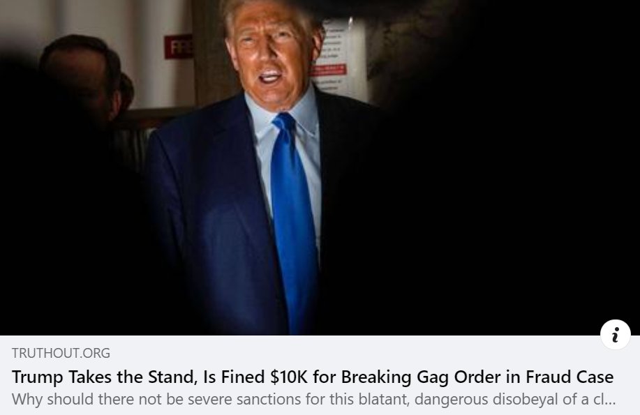 🔴 UPDATE:
Trump was fined $10,000 for violating a gag order in his NY fraud trial and could face stiffer fines or even potential jail time if he continues to go against the order.

#HoldTrumpAccountable
ow.ly/l7xu50Q1CRt