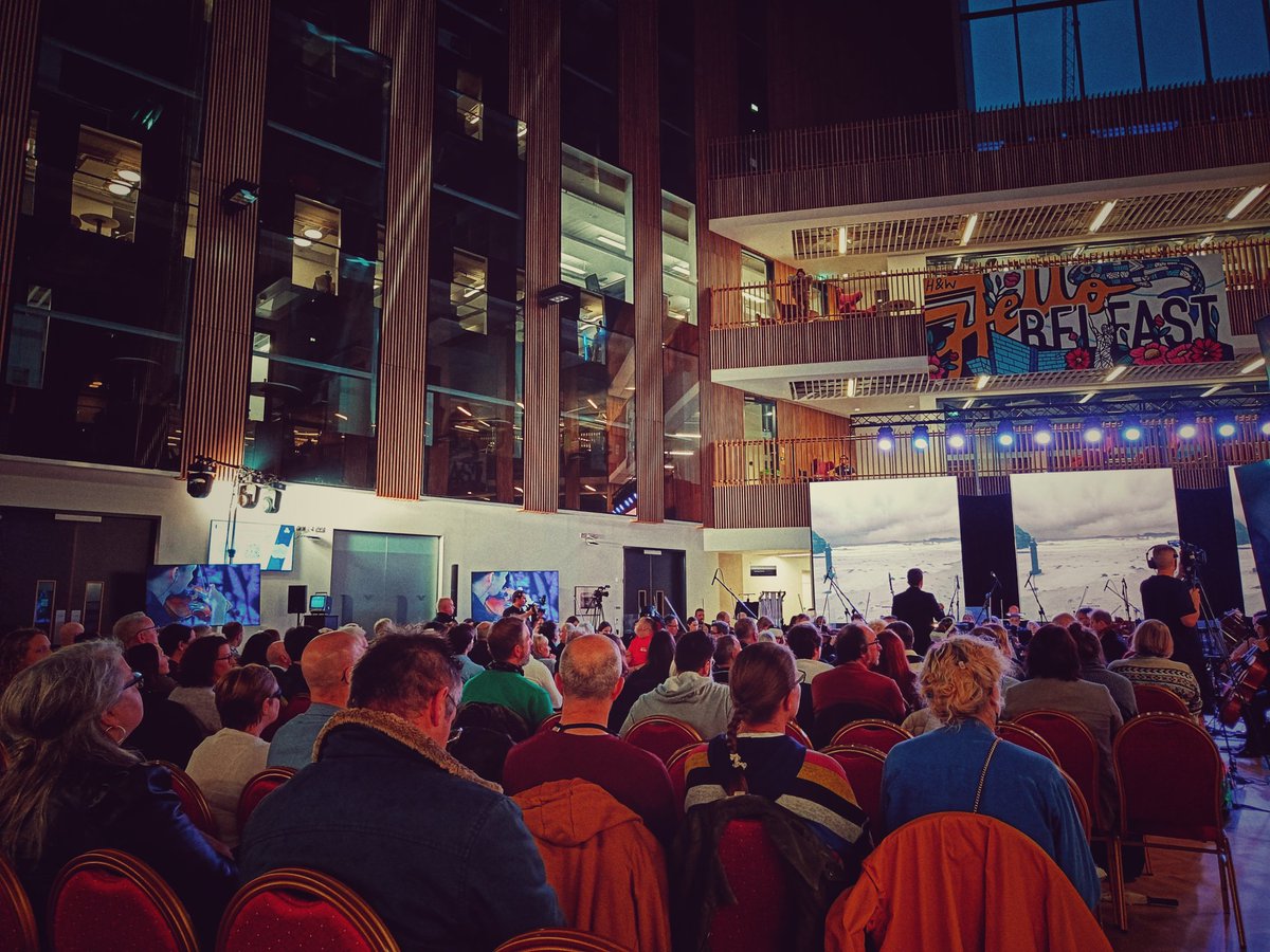 BelfastFestival's tweet photo. Stunning surroundings this evening as we're treated to gala concert Zoom Time - Over &amp; Out featuring @UlsterUni's Acoustronic, @QUBelfast's Performance Without Barriers, @NMcCarthyPiano and @UlsterOrchestra #BIAF23 https://t.co/OhaPIRU1SE