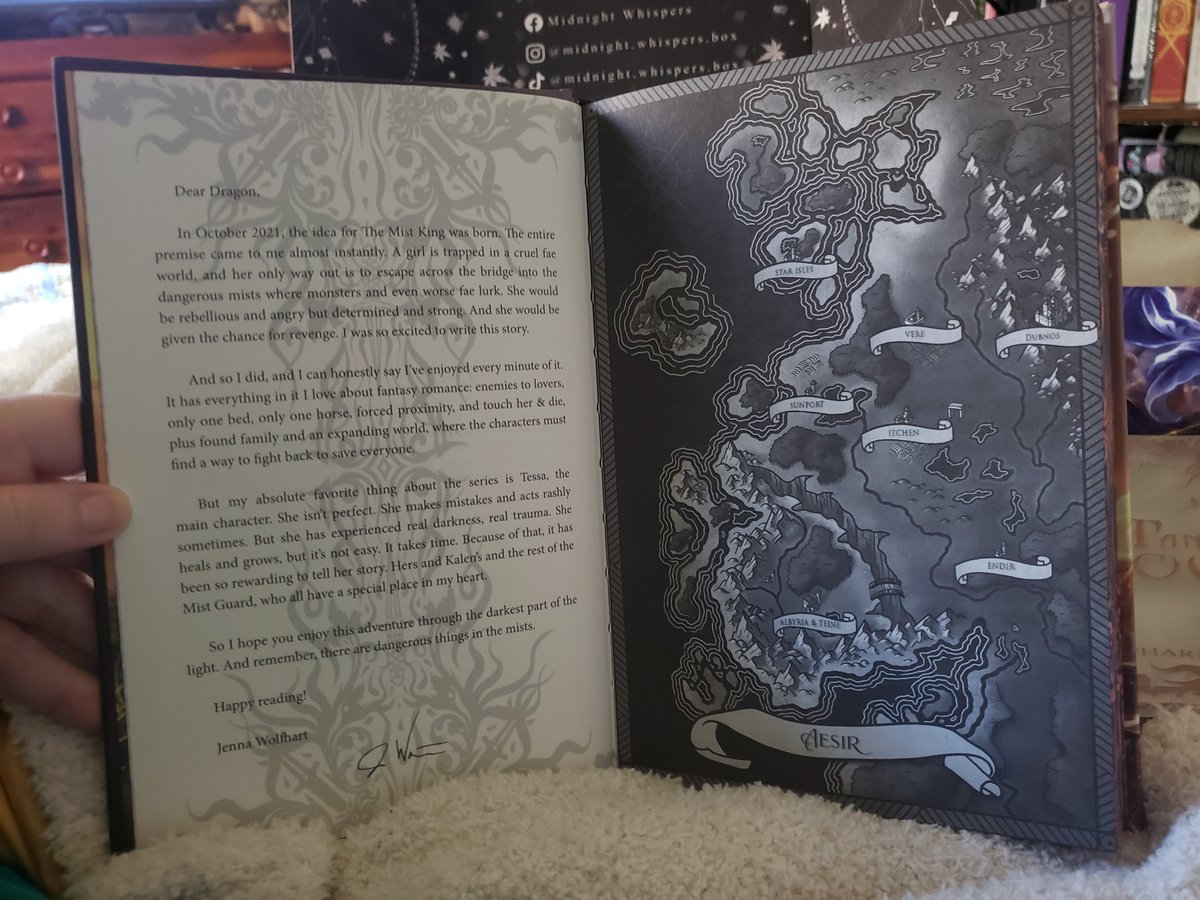 AprilsBookish's tweet image. Spoilers for Midnight Whispers Box editions of Mist King by Jenna Wolfhart follow. These are GORGEOUS. #bookboxunboxing