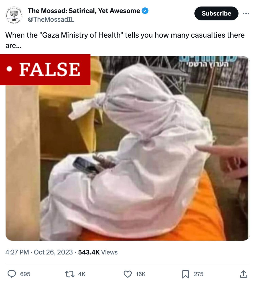 This image has gone viral in pro-Isreal circles, claiming to show a fake Palestinian corpse caught texting on his phone. Let's go through the image verification process step-by-step, using Google's reverse image search. Where does the photo come from and what's the context?