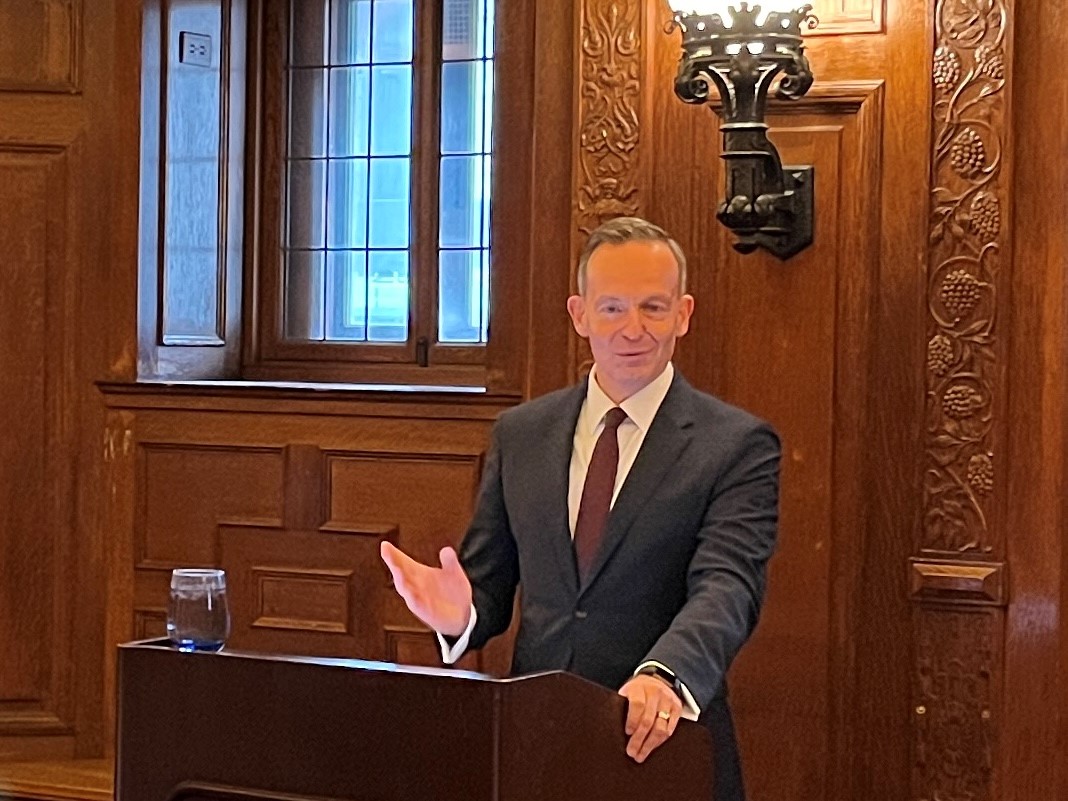 ACG_USA's tweet photo. At today’s breakfast briefing, Minister Dr. Volker Wissing @bmdv said AI must be used in ways that support our values. Critical is maintaining trust through transparency in how AI is used &amp; transatlantic cooperation to establish rules &amp; technical standards https://t.co/mg8FHqCUy1