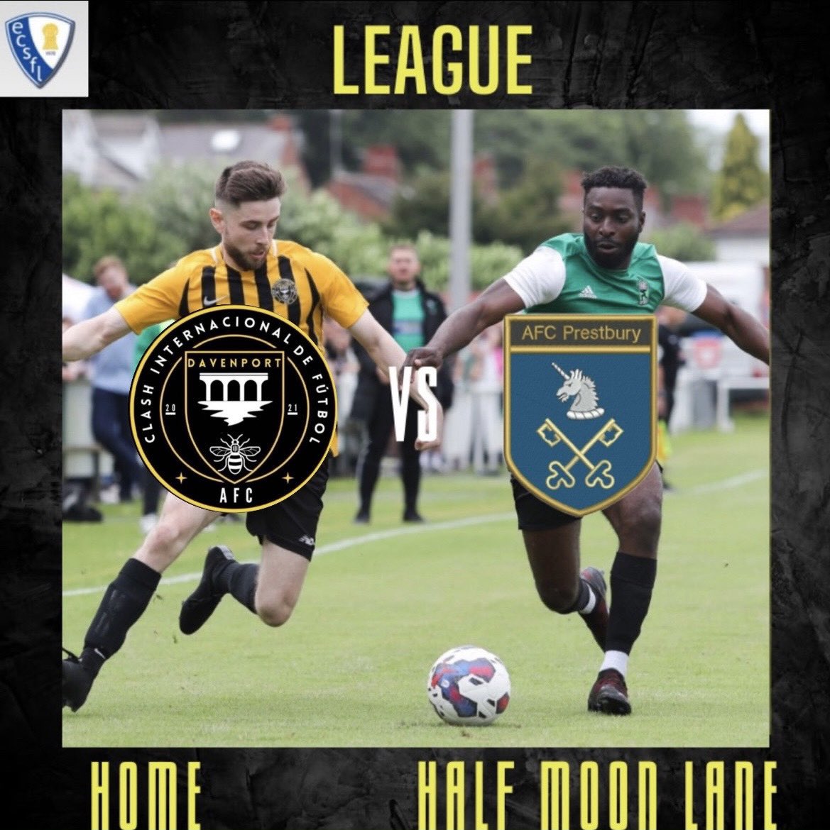 Back in action this week as we face AFC Prestbury for the first time🟡⚫️

🆚 AFC Prestbury  
🏟 Half Moon Lane 
🗓 Sunday 29thOctober 
🕑 10.45am
🏆 League