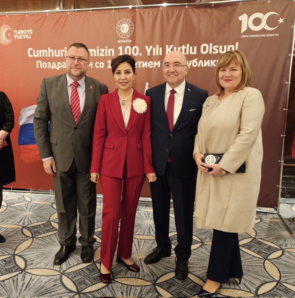RehakLubomir's tweet photo. Full house tonight celebrating a Centenary of the Republic of #Türkiye and farewell of our friends - Ambassador Mehmet Samsar and Ms. Feruza Samsar, returning to Ankara from their posting in Russia - godspeed! https://t.co/HF4ZODejaf