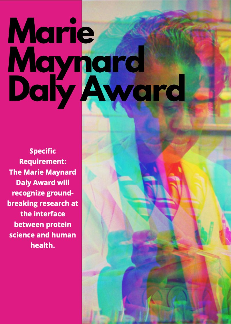 TPS 2024 Awards deadline is now November 15! Membership is not required for nominations. Learn more about our eight awards, including the Marie Maynard Daly Award: proteinsociety.org/protein-societ…