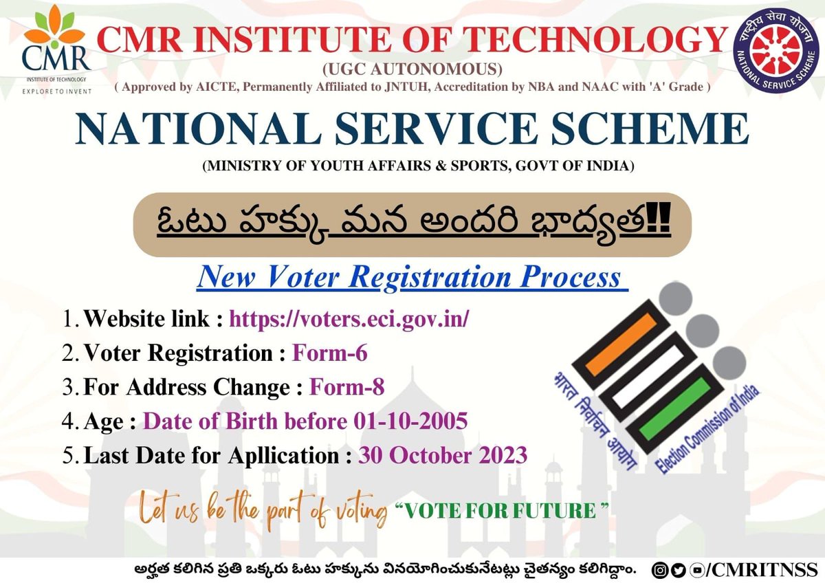CMRIT_NSS's tweet image. Voting is not just a right, it's a responsibility. Make your voice count, participate in the democratic process, and shape the future. #VotingResponsibility #UseYourVoice 🗳️