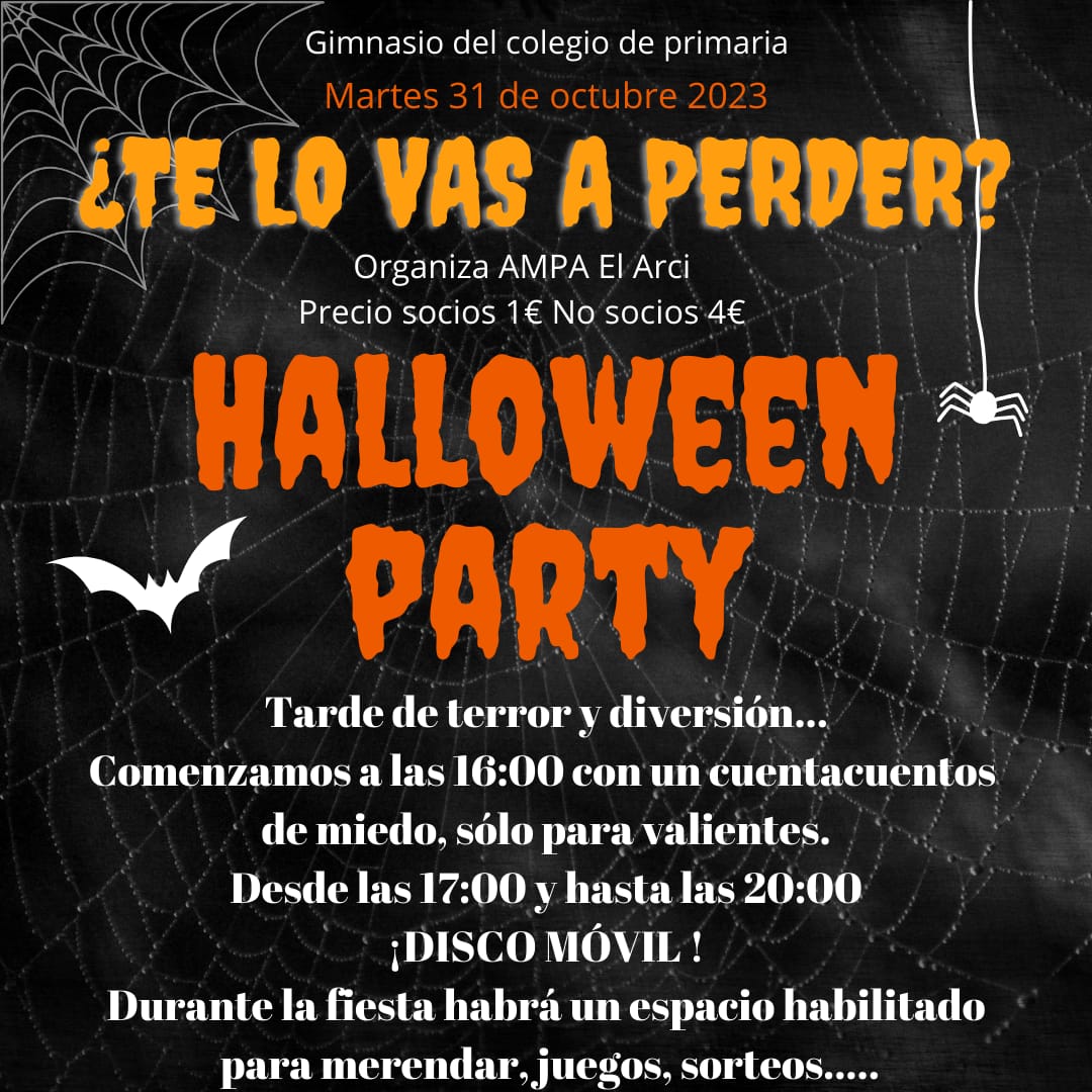 Este martes 31 por la tarde celebramos Halloween en el cole. A las 16 disfrutaremos de una TARDE EN LA BIBLIOTECA con un cuentacuentos terrorífico. Después, desde las 17 hasta las 20 habrá una FIESTA DE HALLOWEEN organizada por el AMPA El Arci... ¿te lo vas a perder?
#halloweeen