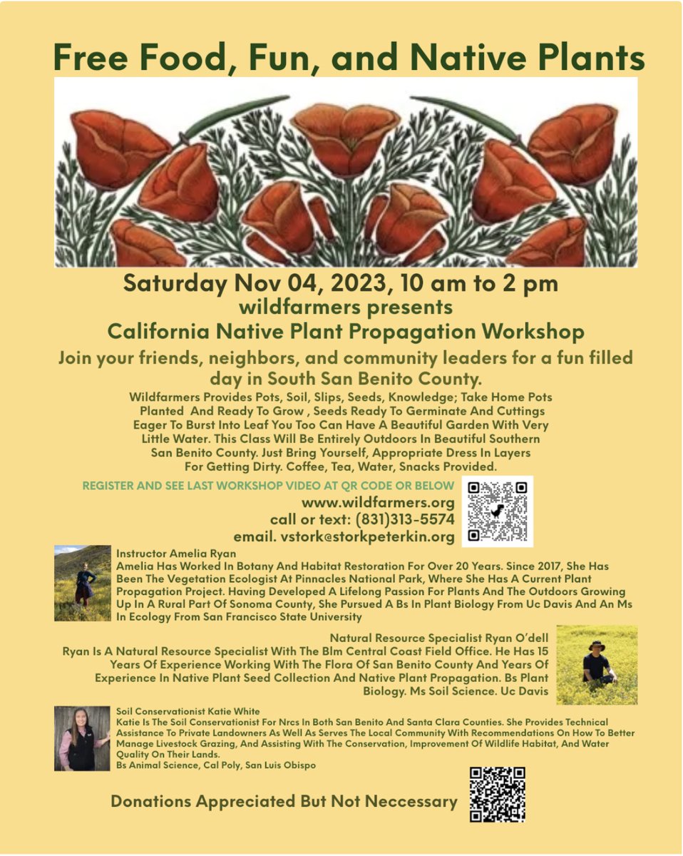 Wildfarmers is hosting a California Native Plant Propagation Workshop again! Join us on Nov 4, 10am–2pm, in South San Benito County, details here: