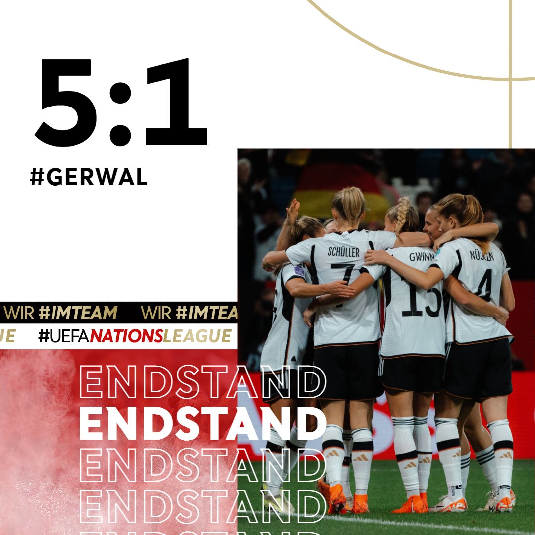 DFB_Frauen's tweet photo. ⏱️ 90. Min. + 6
WICHTIG!!! 🖤❤️🔥💛
WIR #IMTEAM 🇩🇪 #GERWAL 5:1
📸 DFB/Sofieke van Bilsen https://t.co/LZArjdeVXQ