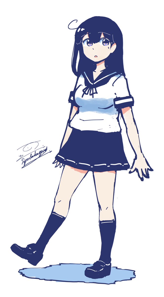 ushio (kancolle) 1girl solo school uniform skirt long hair serafuku ahoge  illustration images