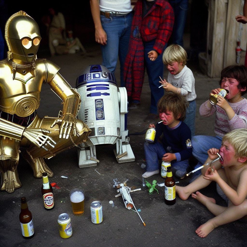 pixfor6's tweet image. C-3PO and R2-D2 taking care of childrens during the filming of Star wars.

#starwars #movies #cinema #backstage #BehindtheScenes #