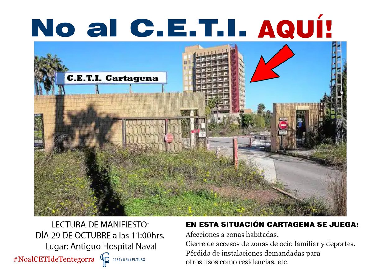 Este domingo te esperamos para leer un manifiesto en contra de la ubicación de un C.E.T.I. en la subida a Tentegorra. No faltes, Cartagena se la juega.