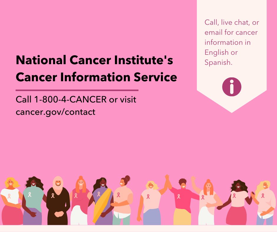 KCPubHealth's tweet photo. Specialists at NCI’s Cancer Information Service can help patients, healthcare professionals, friends, and family find cancer information in English and Spanish. Reach out by chat, call, or email, visit: https://t.co/iSmAUW8d0m #CompCancer #BreastCancerAwarenessMonth https://t.co/2UN73YXfAs