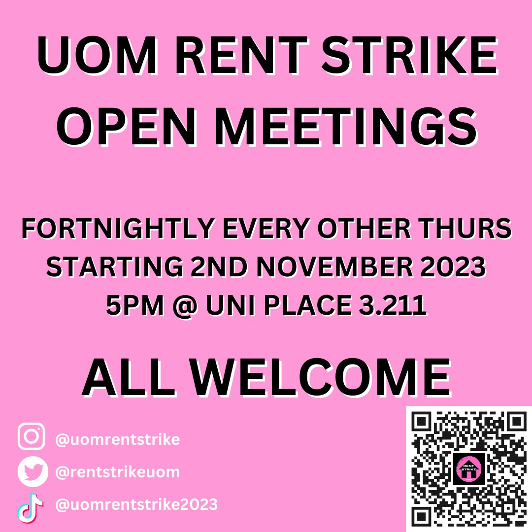 GET INVOLVED! Join our fortnightly open meetings every other Thursday, starting Thursday 2nd November at 5pm at Uni Place room 3.211. If you are a rent striker, interested in rent striking, or just a supporter, come along! Everyone is welcome.