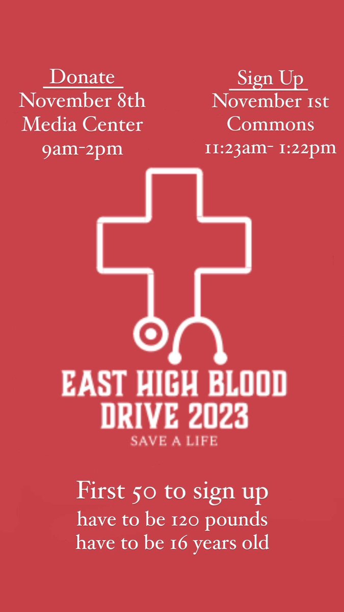 Hey raiders, the blood drive is right around the corner! Sign up on November 1st, during your lunch.