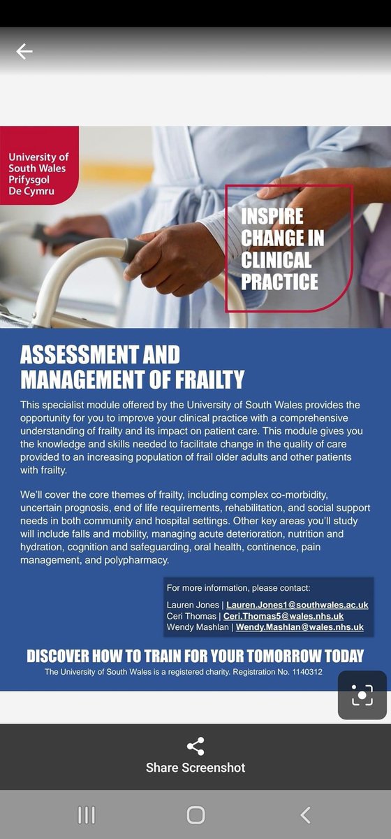 Excellent opportunity to develop skills and knowledge around assessment and management of frail older adults!!😊