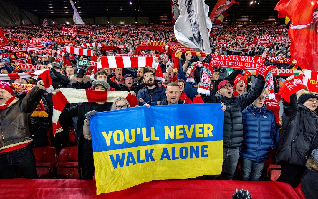 Liverpool had no problems with Ukraine flags being displayed at Anfield but now flags are not allowed. If the club wants to remain neutral then so be it but let the fans have their own voice. Poor from @LFC