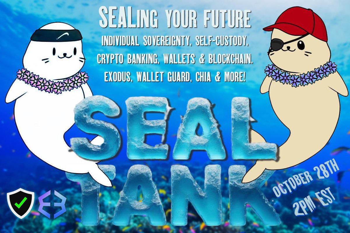 Join us for #SealTank Episode 3 w/ <a href="/aleph0ne/">Ⱥ𝖑𝖊𝖕𝖍</a> on Saturday, October 28th @ 2pm EST as we discuss wallets, hacks, crypto culture, banking, sovereignty &amp; more! 

Guests: <a href="/wallet_guard/">Wallet Guard</a> <a href="/mikashi/"></a> <a href="/TheWarpedJoe/">Joe</a> <a href="/impossiblyso/">£u¢a$</a> <a href="/TheBullishTradR/">Bullish</a> <a href="/The_Swop/">The Swop</a> +others

x.com/i/spaces/1yoJM…