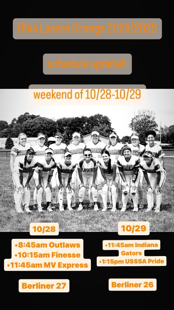 🚨🚨🚨🚨🚨🚨🚨🚨🚨🚨🚨🚨🚨Schedule update for this weekend. We have been moved to Lou Berliner Park (325 Greenlawn Ave., Columbus OH) on fields 27 &amp; 26. Game times have been updated slightly as well. See updates below.