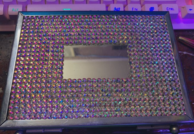 It&rsquo;s not perfect but it&rsquo;s my first rhinestone craft project and it&rsquo;s turning out ok&hellip;🪩😛 https://t.co/